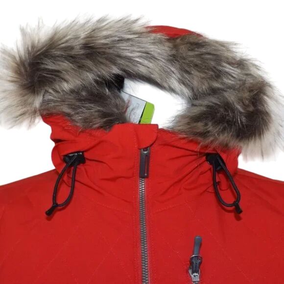 new SPYDER Coat, S, Crossover, Red/Black Furry trim hood, Zipper, Thumb holes - Picture 2 of 15